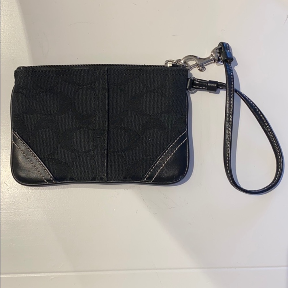 Coach Black Leather Wristlet.